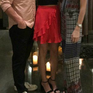 Jennifer Hope Silk Red Ruffle Wrap Mini Skirt XS Tags